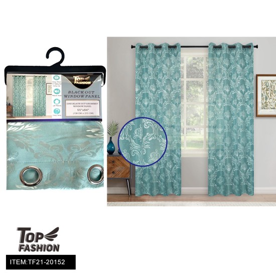 JACQUARD PEACOCK BLUE BLACKOUT CURTAINS 12PC/CS