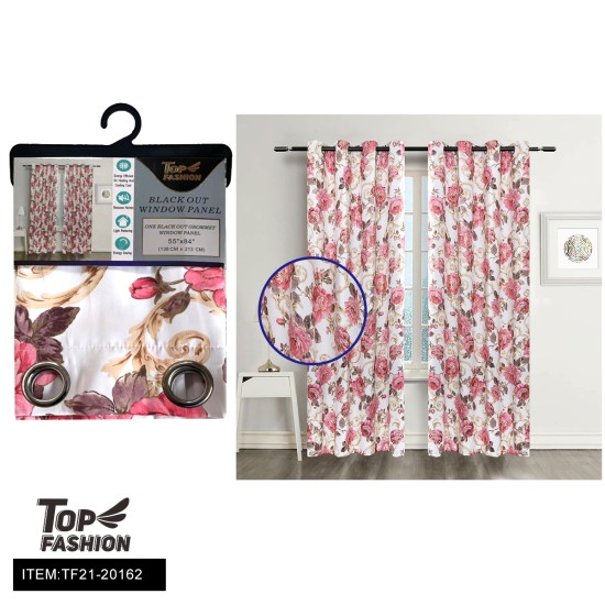PRINTING ROSE RED ON WHITE BLACKOUT CURTAINS 12PC/CS