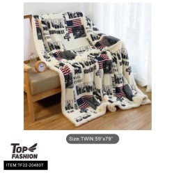 TWIN SIZE PRINTED NEW YORK LANDSCAPE FLANNEL BLANKET 8PC/CS