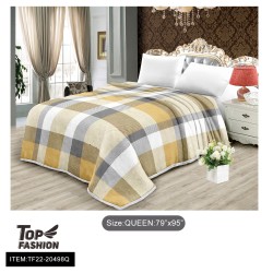 QUEEN SIZE PRINTED PLAID FLANNEL BLANKET 8PC/CS