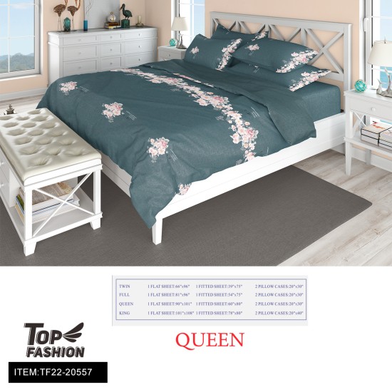 60G QUEEN SIZE PRINTED FABRIC BEDSHEET 4-PIECE SET 8PC/CS