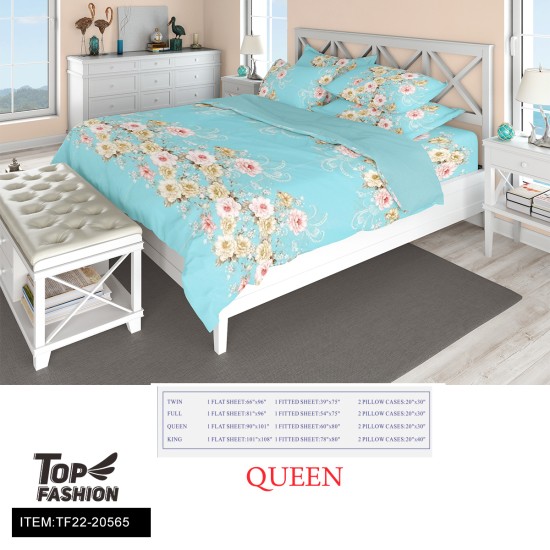 60G QUEEN SIZE PRINTED FABRIC BEDSHEET 4-PIECE SET 8PC/CS