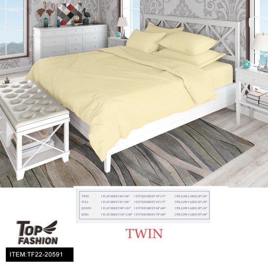 80G TWIN SIZE BEIGE BED SHEET 3-PIECE SET 8PC/CS