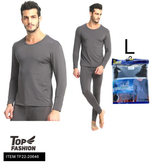 L SIZE MENS DARK GRAY THERMAL UNDERWEAR SET 24PC/CS