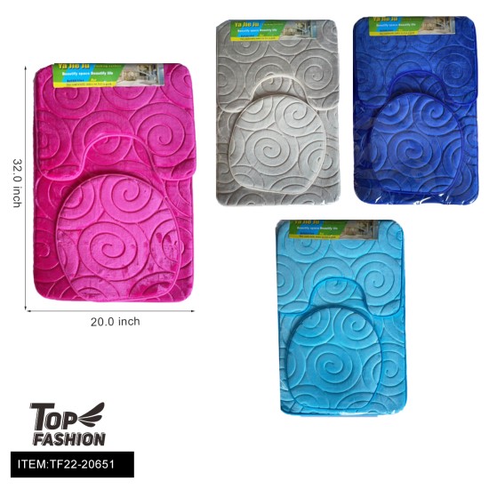 MIXED 6 COLORS POLYESTER TOILET THREE-PIECE FLOOR MAT 12PC/CS