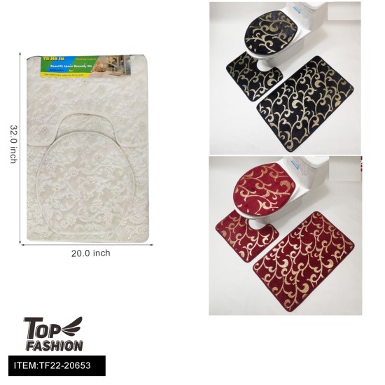 MIXED 4 COLORS PRINTING TOILET THREE-PIECE FLOOR MAT 12PC/CS