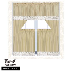 LACE EMBROIDERED FLORAL BEIGE KITCHEN CURTAINS 24PC/CS