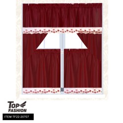 LACE EMBROIDERED FLOWER BURGUNDY KITCHEN CURTAINS 24PC/CS