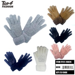 MIX 6 COLORS WOMENS WARM GLOVES WITH DIAMONDS 72PC/CS