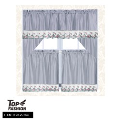 LACE EMBROIDERED FLORAL GREY KITCHEN CURTAINS 24PC/CS