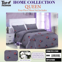 80G QUEEN SIZE PRINTED BED SHEET 4-PIECE SET 8PC/CS