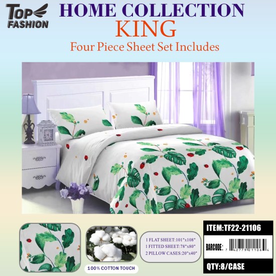 80G KING SIZE PRINTED LEAF BED SHEET 4PCS SET 8PC/CS