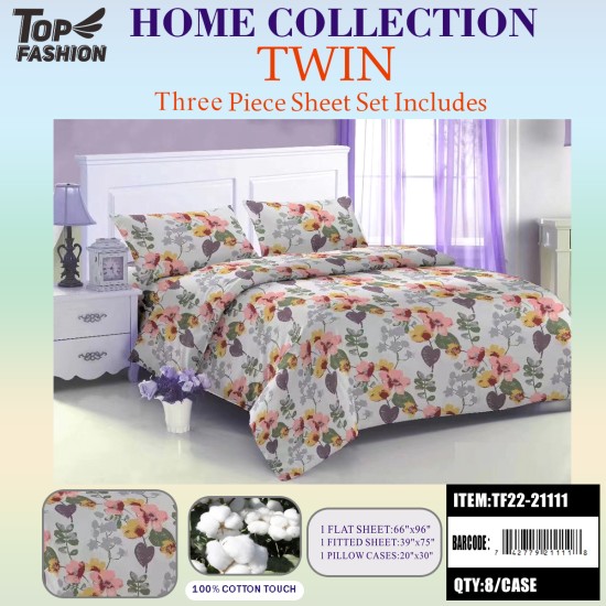 80G TWIN SIZE PRINTED PETUNIA BED SHEET 3-PCS SET 8PC/CS