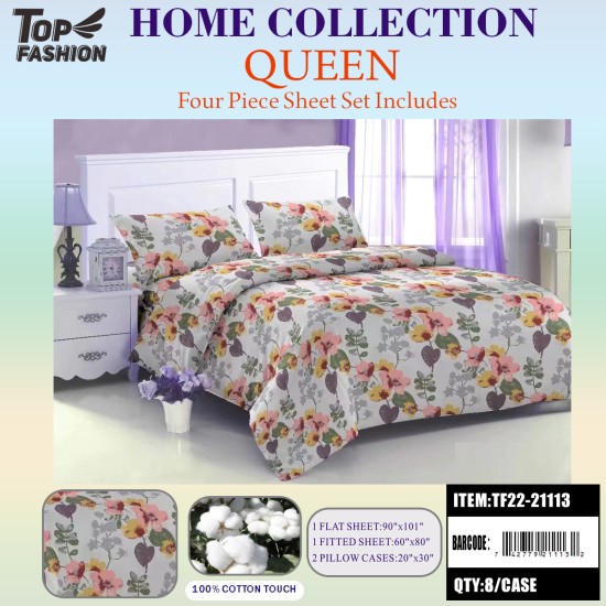 80G QUEEN SIZE PRINTED PETUNIA BED SHEET 4-PCS SET 8PC/CS