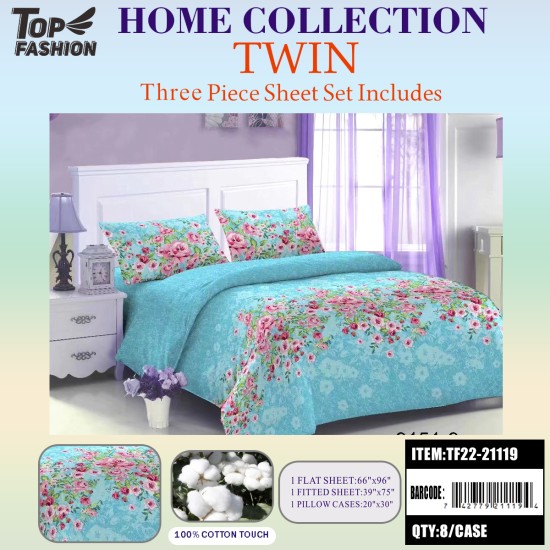 100G TWIN SIZE PRINTED BED SHEET 3-PIECE SET 8PC/CS