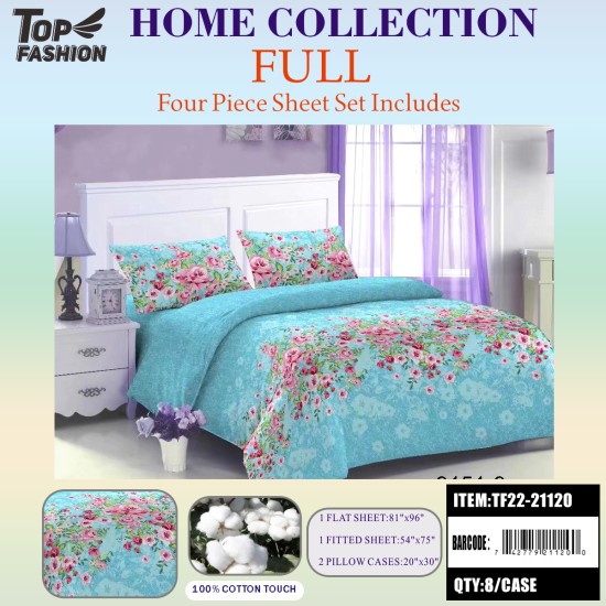 100G FULL SIZE PRINTED BED SHEET 4-PIECE SET 8PC/CS