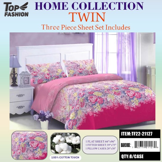 100G TWIN SIZE PRINTED BED SHEET 3-PIECE SET 8PC/CS