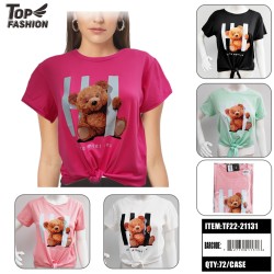 MIXED 5-COLOR WOMENS ROUND NECK BEAR TIEABLE T-SHIRT 72PC/CS