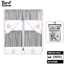 EMBROIDERED EIFFEL TOWER GRAY KITCHEN CURTAINS 24PC/CS