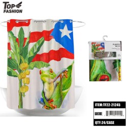 72"*72"PUERTO RICO FLAG WITH 12HOOKS SHOWER CURTAIN 24PC/CS