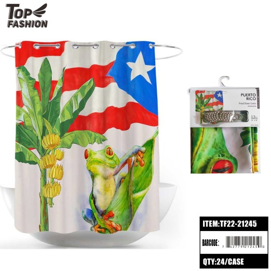 72"*72"PUERTO RICO FLAG WITH 12HOOKS SHOWER CURTAIN 24PC/CS