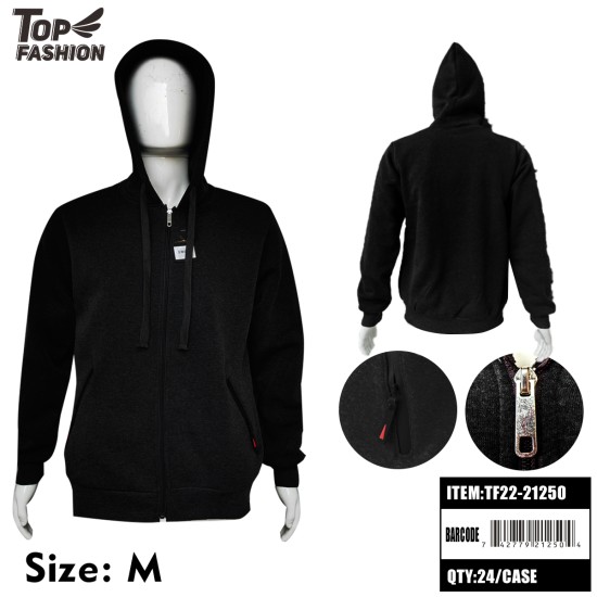 M SIZE MENS BLACK HOODED ZIPPER SWEATSHIRT 6PC/BAG/24PC/CS