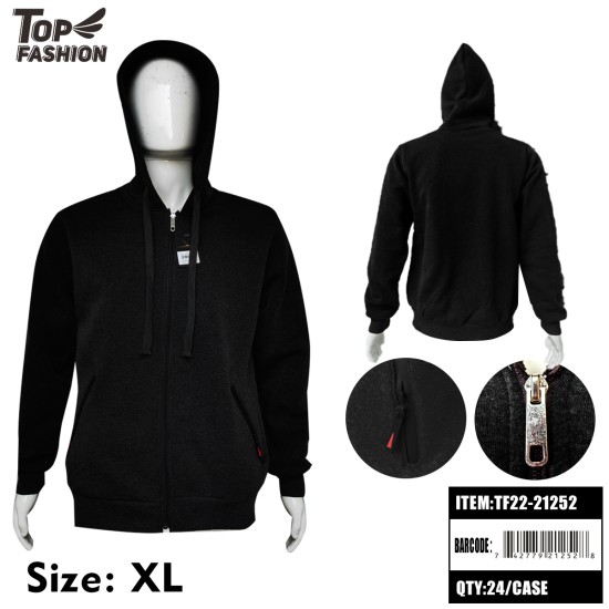 XL SIZE MENS BLACK HOODED ZIPPER SWEATSHIRT 6PC/BAG/24PC/CS