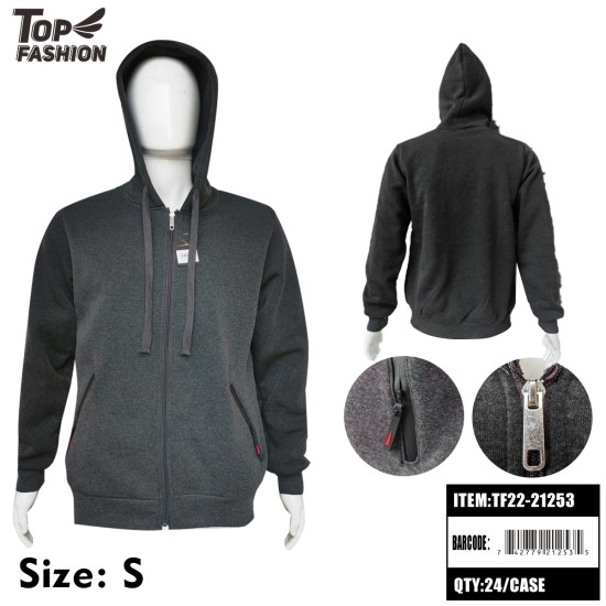 S SIZE MEN DARK GREY HOODED ZIPPER SWEATSHIRT 6PC/BAG/24PC/CS