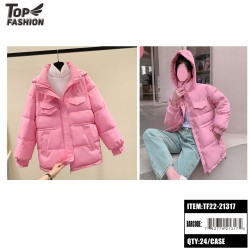 WOMENS PINK SHORT HOODED DOWN COTTON JACKET 24PC/CS