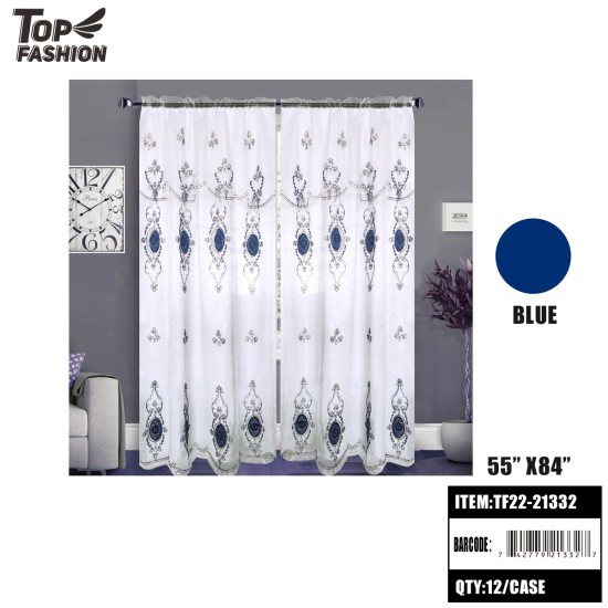 55"*84"BLUE TWO-LAYER CURTAIN WITH VALANCE 12PC/CS