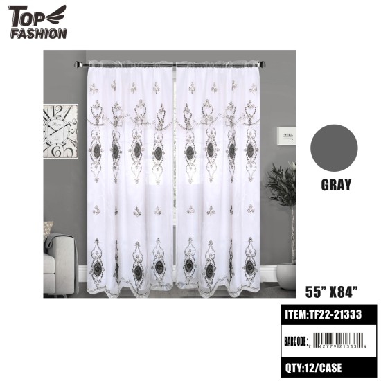 55"*84"GREY TWO-LAYER CURTAIN WITH VALANCE 12PC/CS