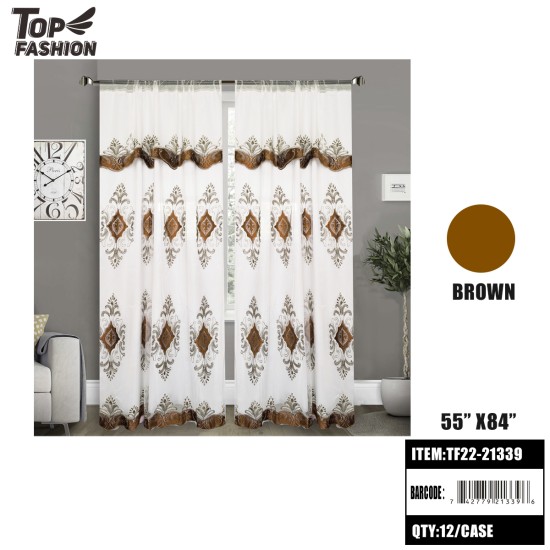 55"*84"DARK BROWN TWO-LAYER CURTAIN WITH VALANCE 12PC/CS