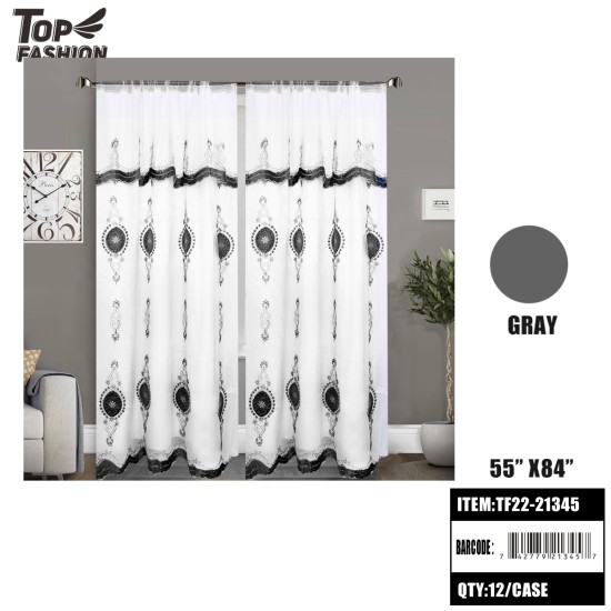 55"*84"GREY TWO-LAYER CURTAIN WITH VALANCE 12PC/CS