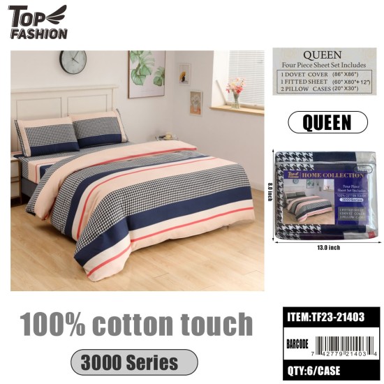 100G QUEEN SIZE PRINTED STRIPE DOVET COVER 4PCS-SET 6PC/CS