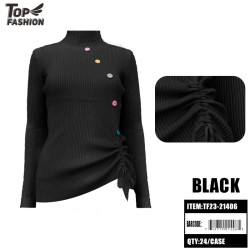 BLACK CARDIGAN WITH COLOR BUTTONS AND ROPE SWEATER 24PC/CS