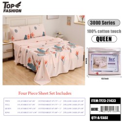 100G QUEEN SIZE PRINTED LEAF BED SHEET 4PIECE SET 8PC/CS