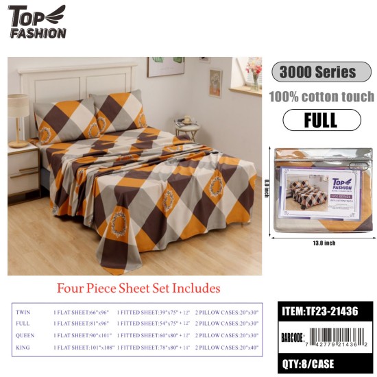 100G FULL SIZE PRINTED PLAID BED SHEET 4PIECE SET 8PC/CS