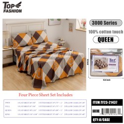 100G QUEEN SIZE PRINTED PLAID BED SHEET 4PIECE SET 8PC/CS
