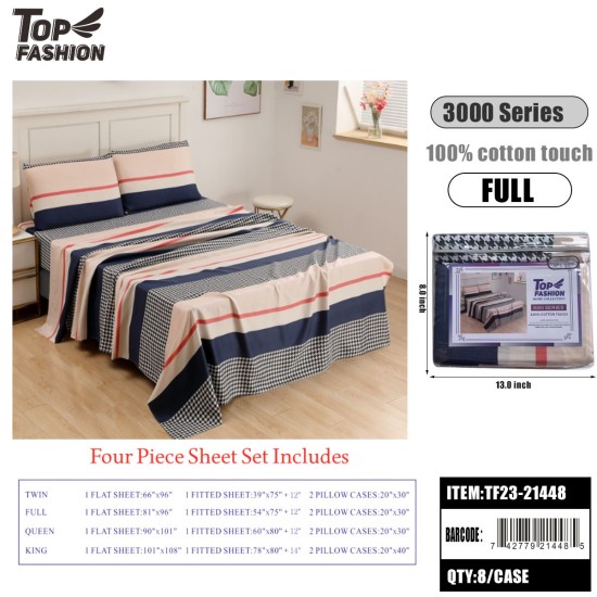 100G FULL SIZE STRIPED BED SHEET 4PIECE SET 8PC/CS