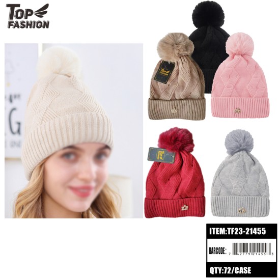 MIXED 6 COLORS WITH DIAMOND PLUS FLEECE WOOL HAT 72PC/CS