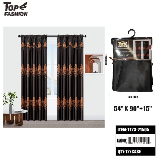 930G DARK BROWN EUROPEAN FLOWER BLACKOUT CURTAINS 12PC/CS