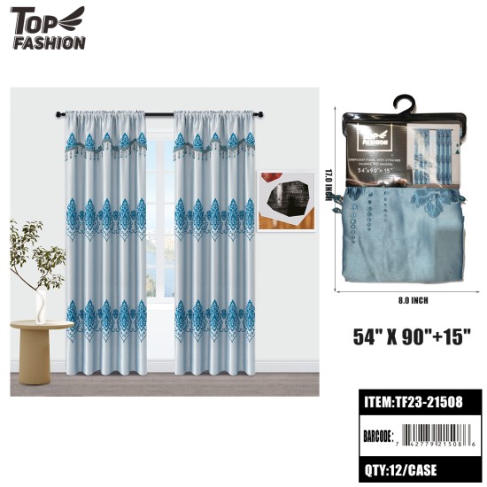 930G LIGHT BLUE EUROPEAN FLOWER BLACKOUT CURTAINS 12PC/CS