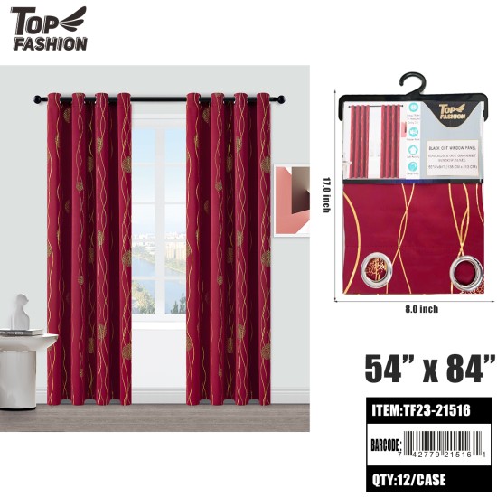 54"*84" HOT STAMPING LINE WINE RED BLACKOUT CURTAIN 12PC/CS