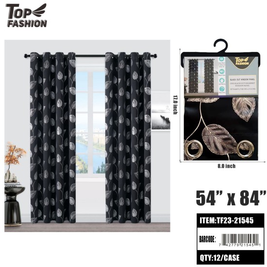 54"*84" BLACK LEAF PATTERN BLACKOUT CURTAIN 12PC/CS