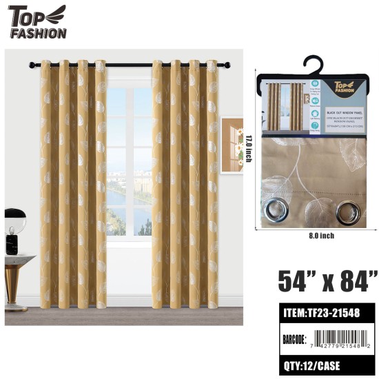 54"*84" BEIGE LEAF PATTERN BLACKOUT CURTAIN 12PC/CS