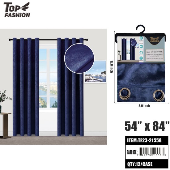 54"*84" NAVY BLUE PATTERN BLACKOUT CURTAIN 12PC/CS