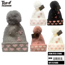 CHILDRENS MIX 4 COLORS SMALL FLOWER HEART WOOLEN HAT 72PC/CS