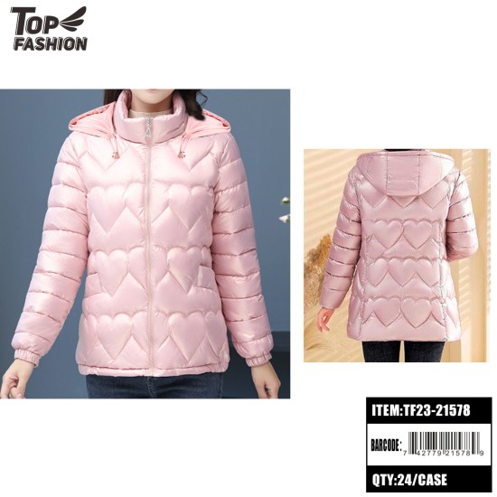 WOMENS PINK HOODED DOWN PADDED JACKET 24PC/CS