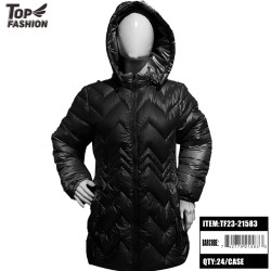WOMENS BLACK HOODED LONG DOWN PADDED JACKET 24PC/CS