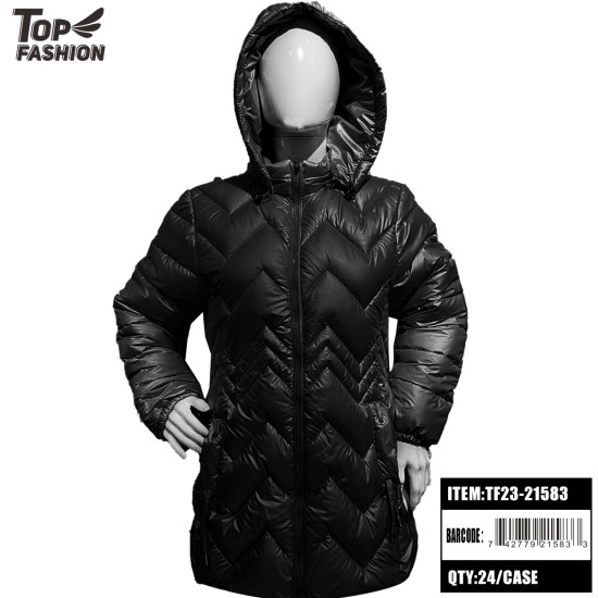 WOMENS BLACK HOODED LONG DOWN PADDED JACKET 24PC/CS